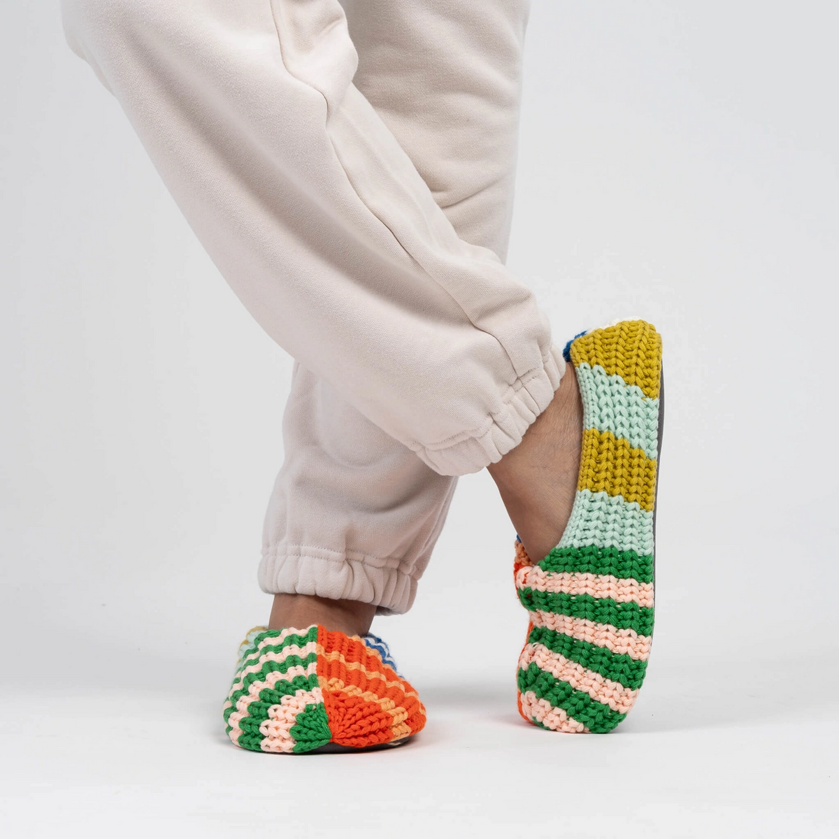 Verloop Patchwork Stripe Rib Slippers in Rainbow