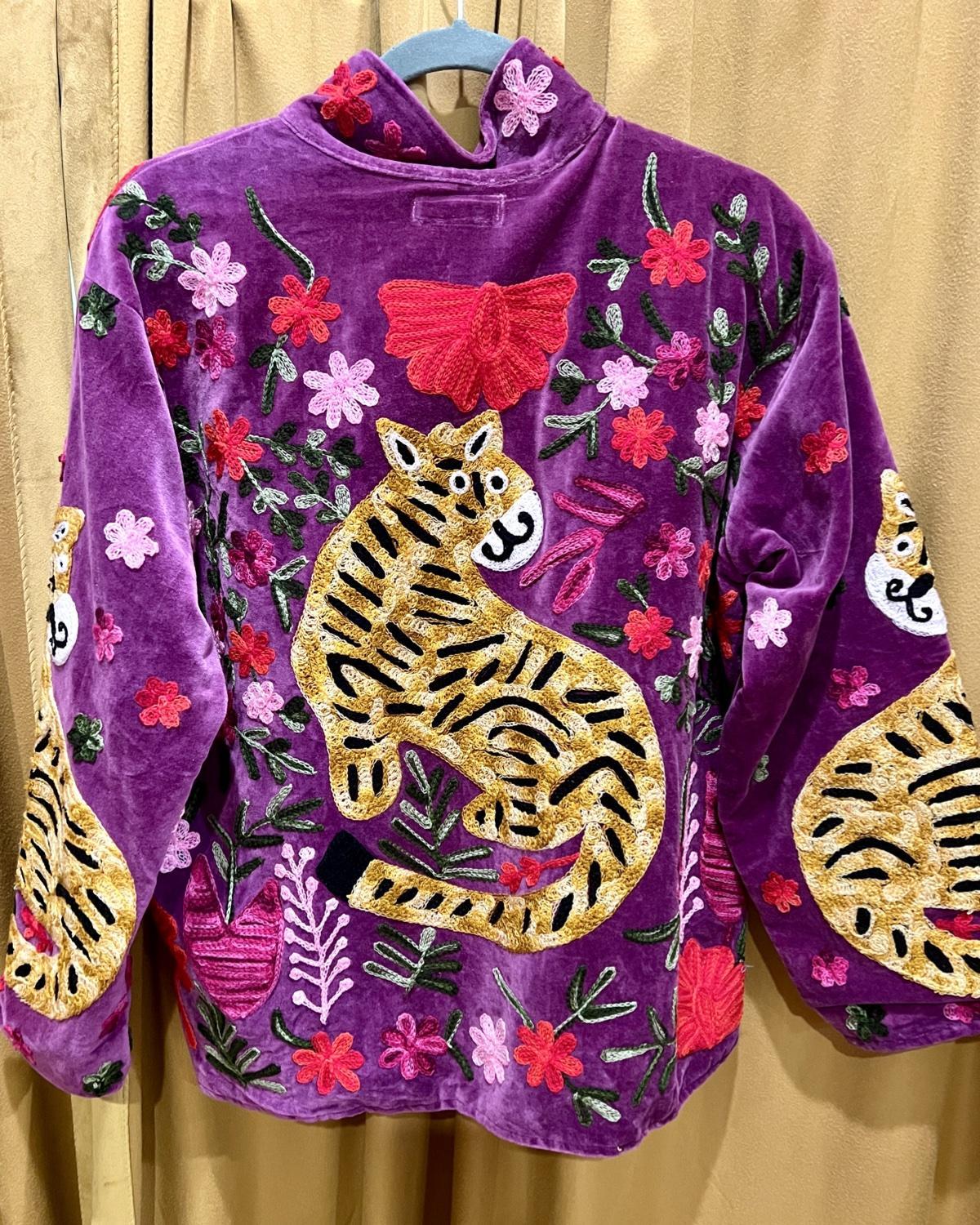 Txtile Crazy Tiger Velvet Jacket in Vivid Purple