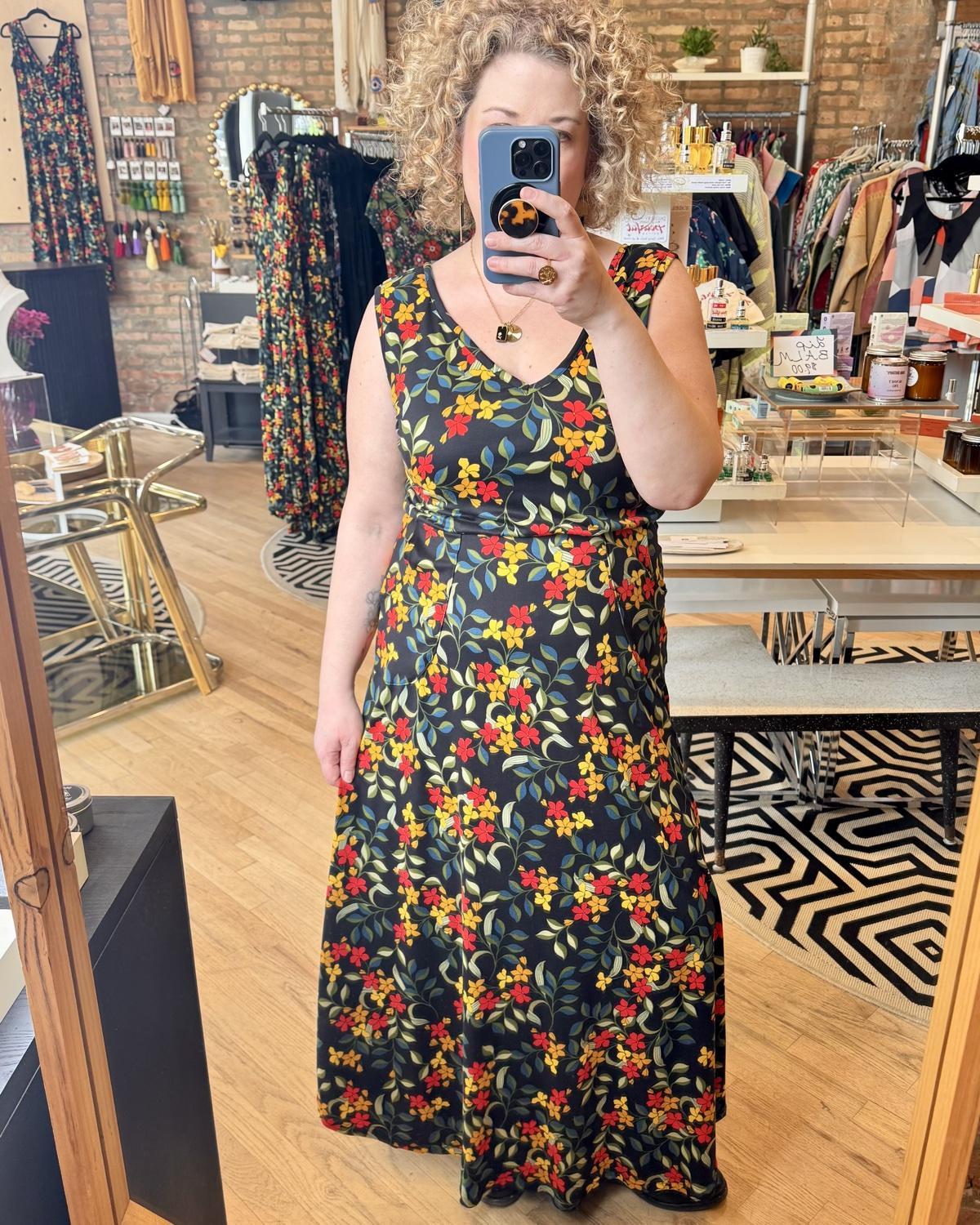 Squasht Maxi Dress Black with Colorful Floral Print