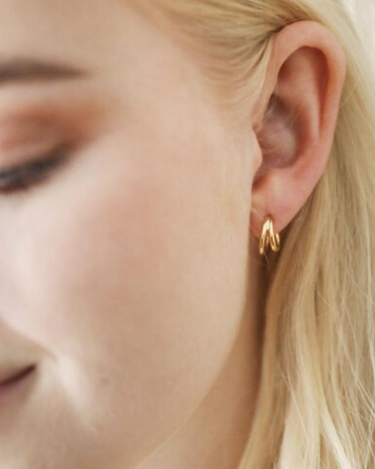 Lisa Angel Double Illusion Huggie Hoop Earrings - 14 kt Gold Plated