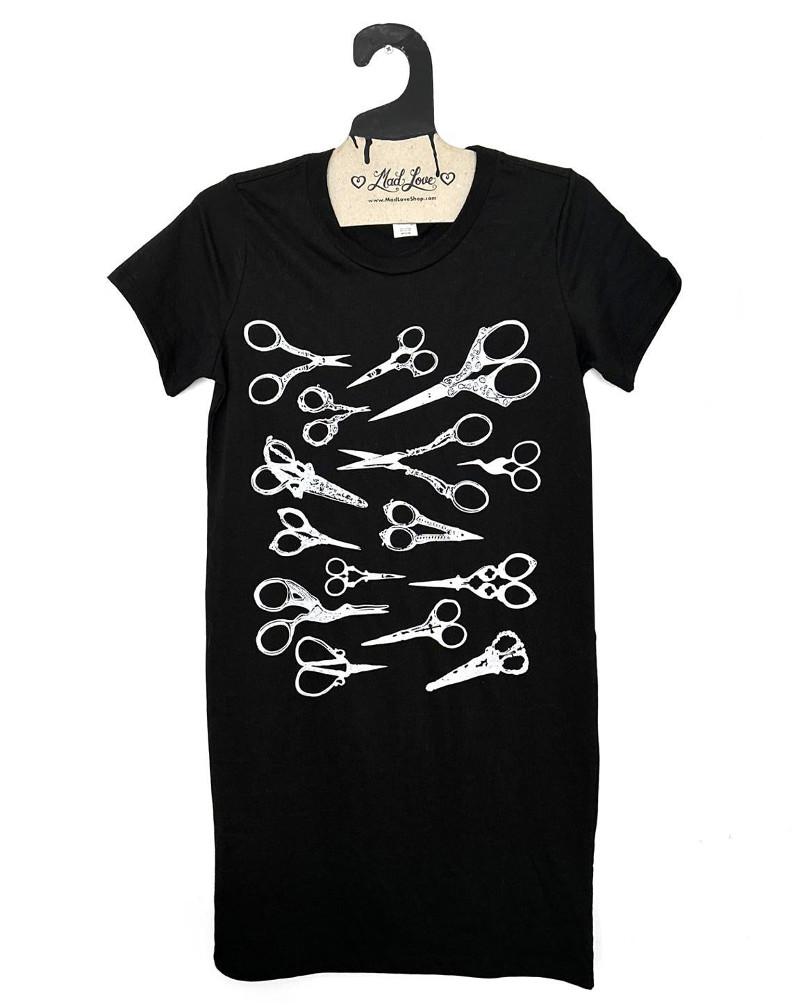 Mad Love Black Tee Dress with Scissors Print