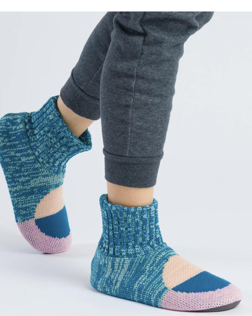 Verloop Flip Dot Sock Slippers in Blush Teal