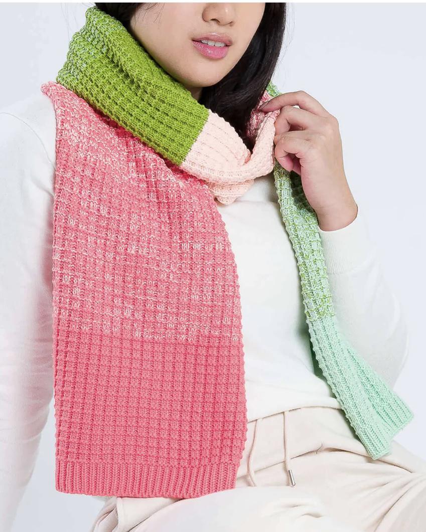 Verloop Sunrise Sunset Waffle Scarf - Blush & Green