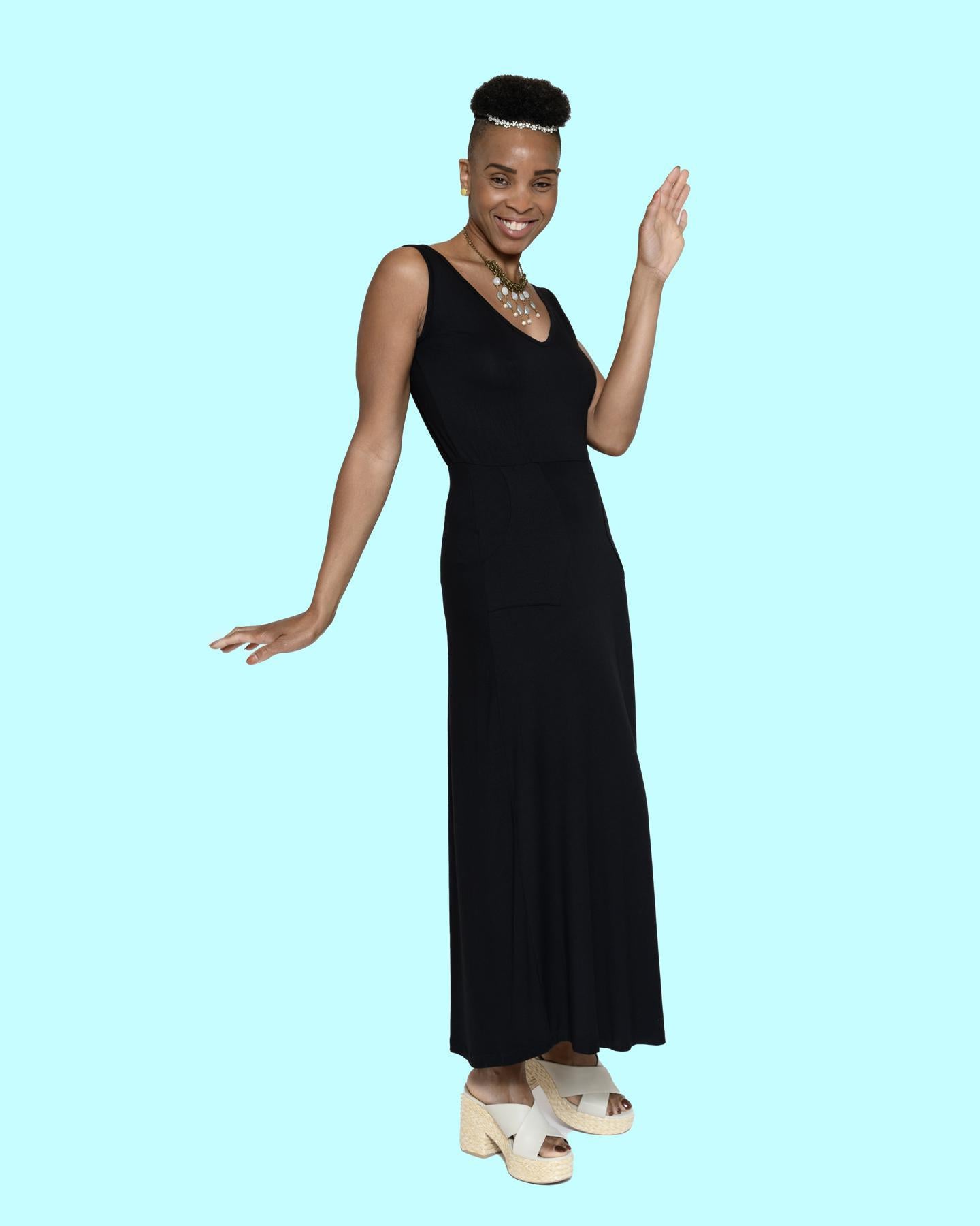 Black solid fashion maxi dress