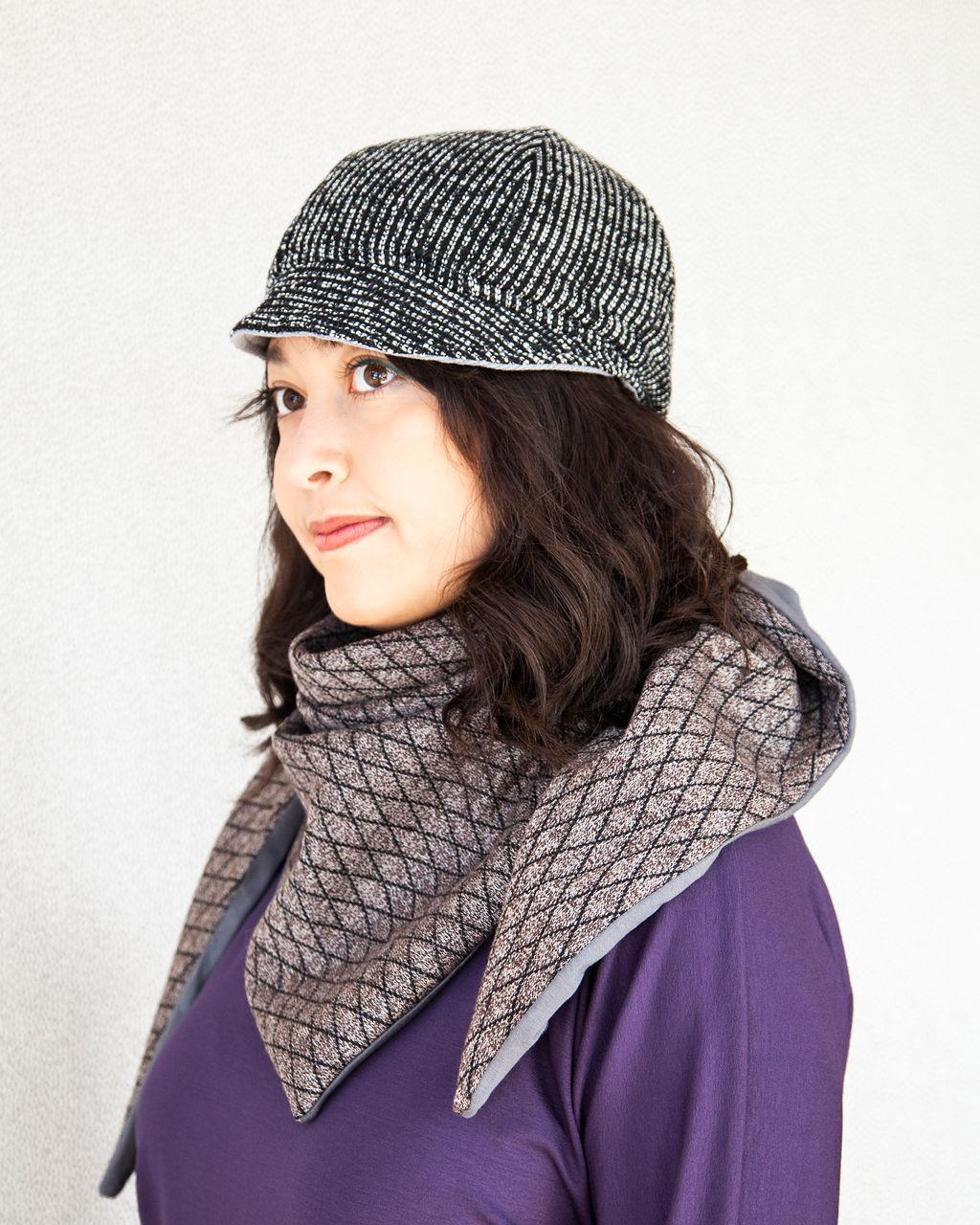 Squasht Bella Hat in Lightweight Black and White Boucle with Grey Reverse (Reversible)