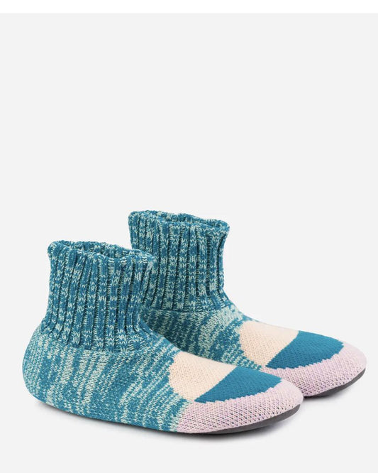 Verloop Flip Dot Sock Slippers in Blush Teal