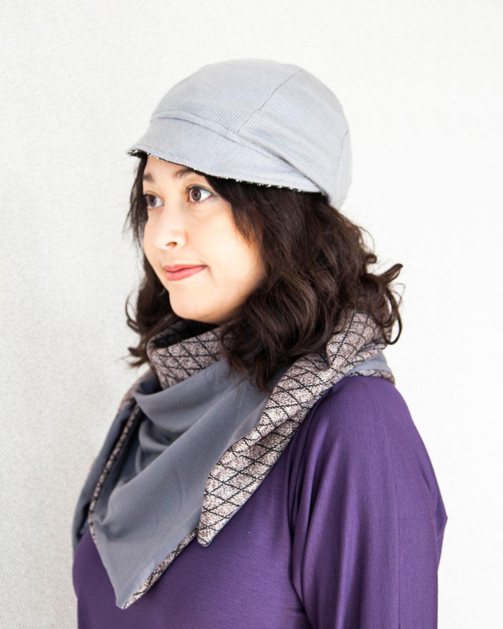 Squasht Bella Hat in Lightweight Black and White Boucle with Grey Reverse (Reversible)