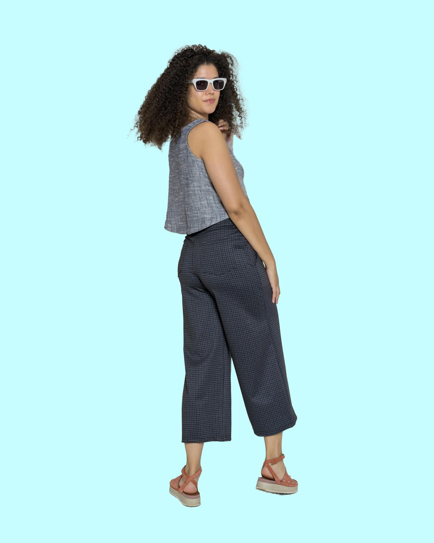 Squasht Henri Wide Leg Trousers (Cropped) Cocoa Houndstooth