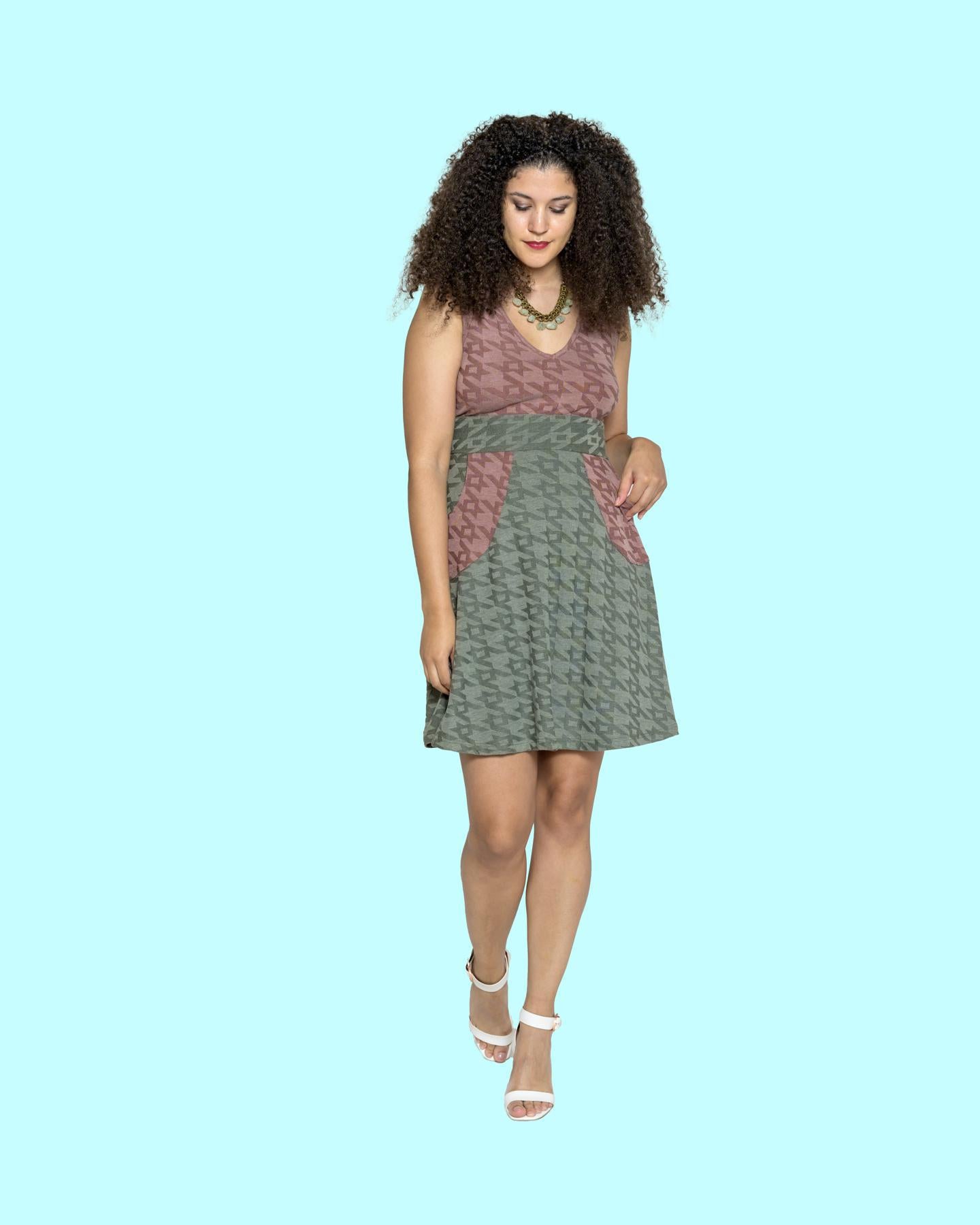Squasht Aileen Dress in Sage and Blush Houndstooth - SALE